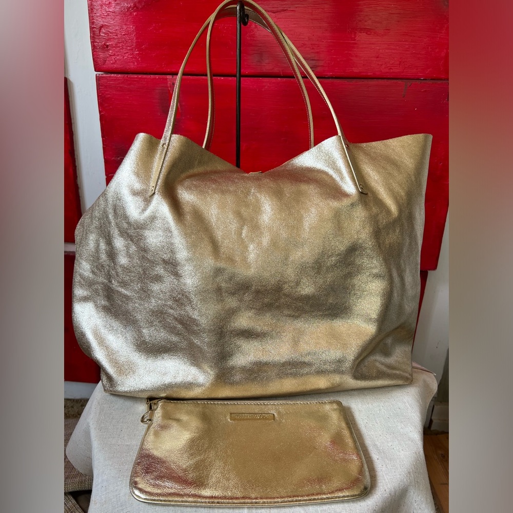 Tiffany Authentic Suede Reversible Tote Bag Metallic Gold X Beige - Picture 4 of 13